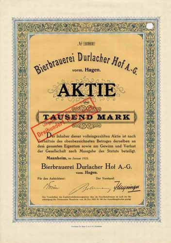 Bierbrauerei Durlacher Hof vorm. Hagen