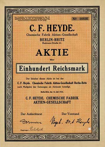 C. F. Heyde. Chemische Fabrik Berlin-Britz