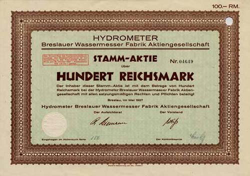 Hydrometer Breslauer Wassermesser Fabrik
