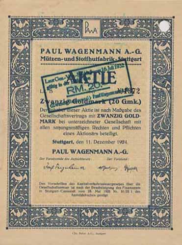 Paul Wagenmann Mützen- und Stoffhutfabrik