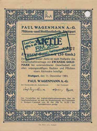 Paul Wagenmann Mtzen- und Stoffhutfabrik