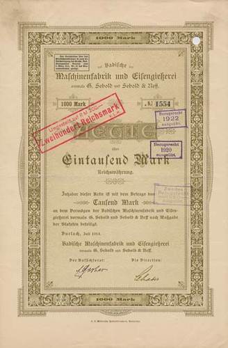 Badische Maschinenfabrik und Eisengieerei vorm. G. Sebold und Sebold & Neff.