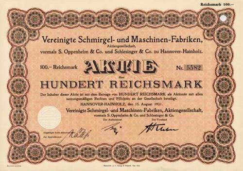 Vereinigte Schmirgel- und Maschinen- Fabriken vormals S. Oppenheimer & Co. und Schlesinger & Co.