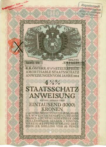 Österreich - Staatsschatzanweisung von 1914