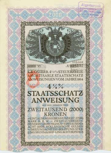 Österreich - Staatsschatzanweisung von 1914