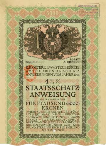 Österreich - Staatsschatzanweisung von 1914