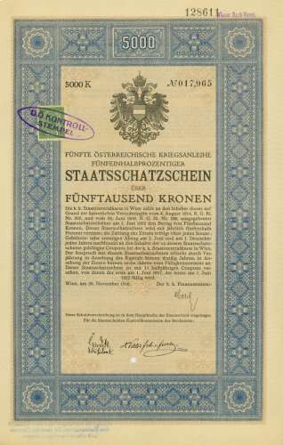 Österreich - 5. Kriegsanleihe, Staatsschatzschein