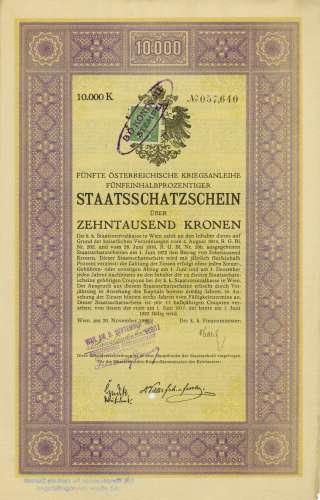 Österreich - 5. Kriegsanleihe, Staatsschatzschein