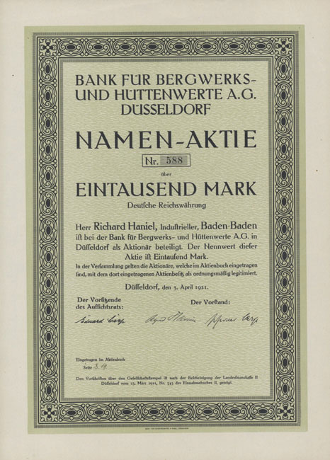 1.000 Mark Rheinische Elektrizitäts-AG MANNHEIM 16.01.1923 Aktie 