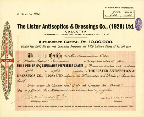 Lister Antiseptics & Dressings Co., (1928) Inc.