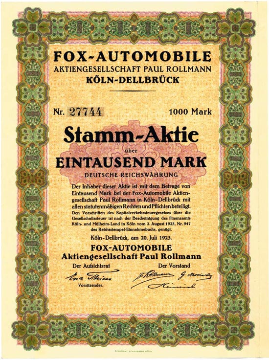 Fox-Automobil-Werke AG vorm. Paul Rollmann 