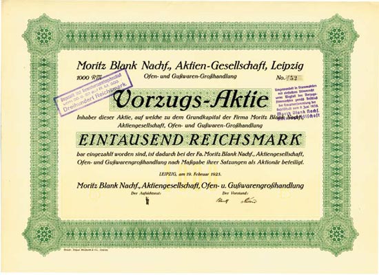 Moritz Blank Nachf., Aktien-Gesellschaft, Ofen- und Gußwaren-Großhandlung