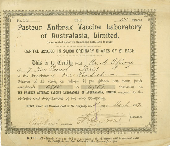 Pasteuer Anthrax Vaccine Laboratory of Australasia, Limited