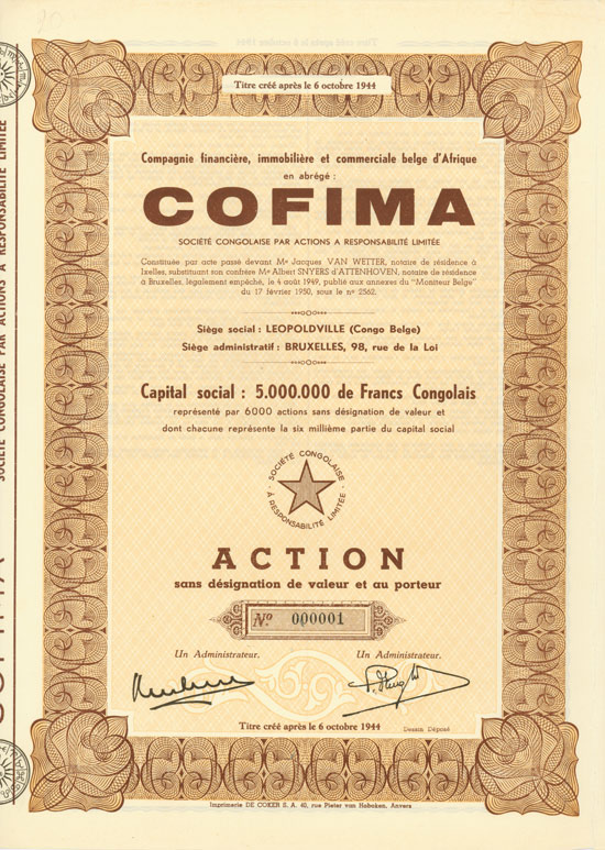 Compagnie financière, immobilière et commerciale belge d'Afrique en abrégé: COFIMA