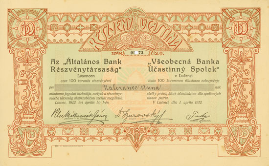 Az Általános Bank Részvénytársaság / Všepbecmá Banka Účastinný Spolok