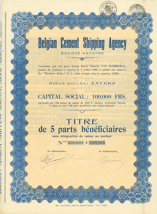 Belgian Cement Shipping Agency Société Anonyme