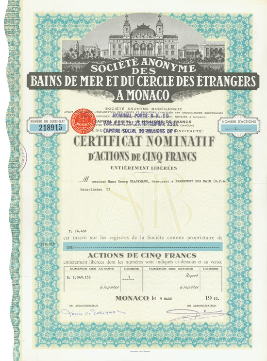 Société Anonyme des Bains de Mer et du Cercle des Ètrangers a Monaco (Casino von Monaco)