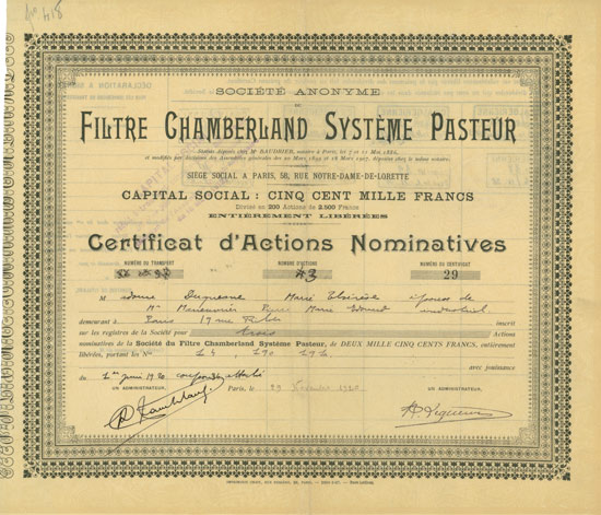 Société Anonyme du Filtre Chamberland Système Pasteur