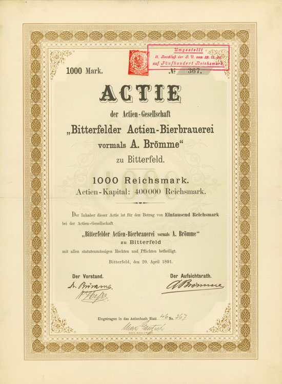 Actien-Gesellschaft Bitterfelder Actien-Bierbrauerei vormals A. Brömme