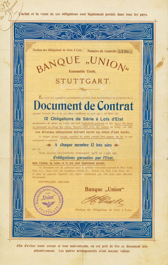 Bankeffekten-Geschäft Union Konstantin Eisele / Banque Union Konstantin Eisele