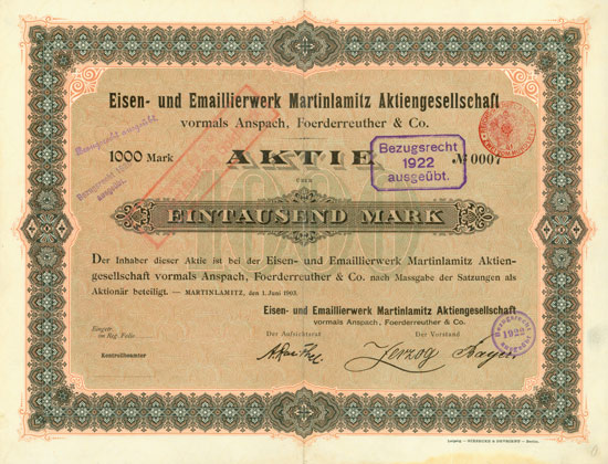 Eisen- und Emaillierwerk Martinlamitz vorm. Anspach, Foerderreuther & Co.