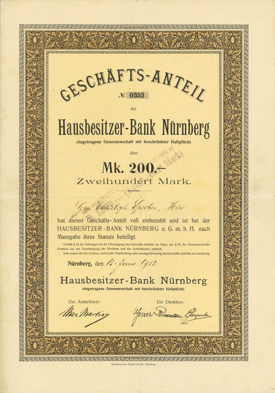 Hausbesitzer-Bank Nürnberg eingetragene Genossenschaft mit beschränkter Haftung