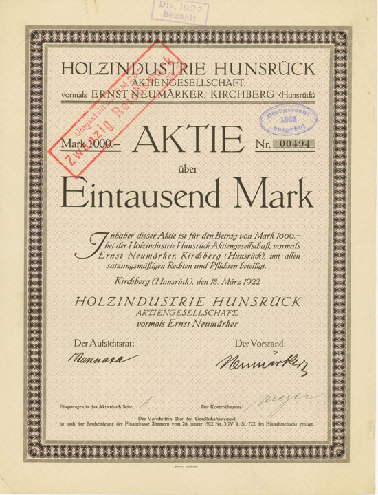 Holzindustrie Hunsrück AG vormals Ernst Neumärker 