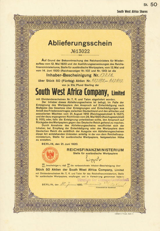 South West Africa Co. (Reichsfinanzministerium)