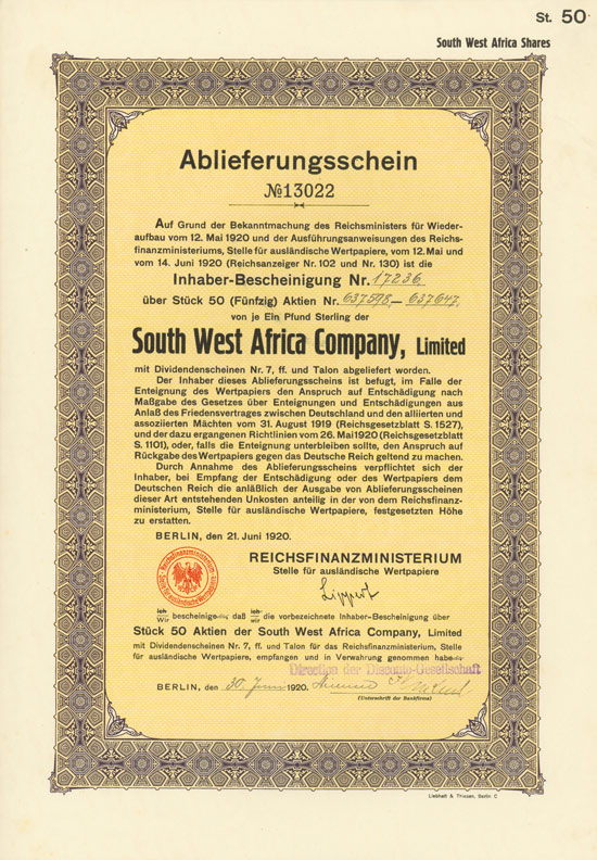 South West Africa Co. (Reichsfinanzministerium)