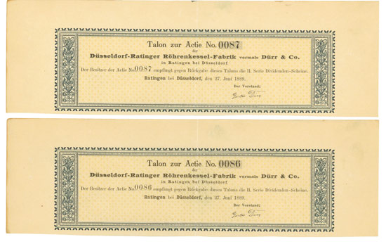 Düsseldorf-Ratinger Röhrenkessel-Fabrik vormals Dürr & Co. [2 Stück]