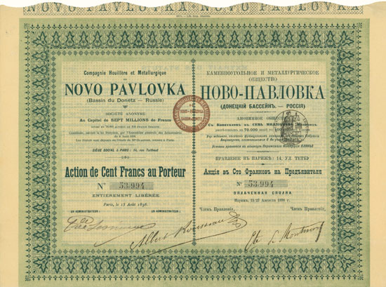 Compagnie Houillère et Métallurgique de Novo Pavlovka (Basin du Donetz - Russie)