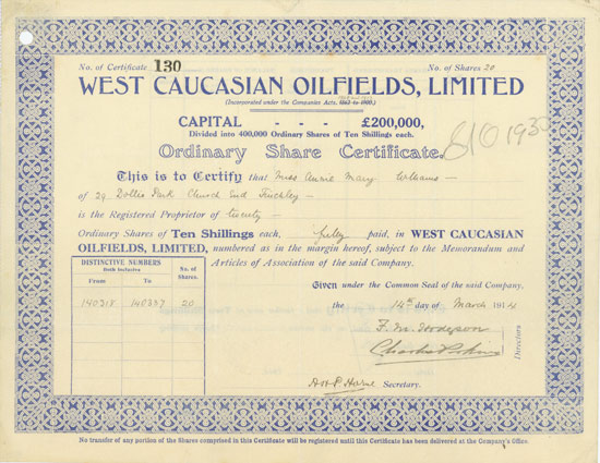West Caucasian Oilfields, Limited