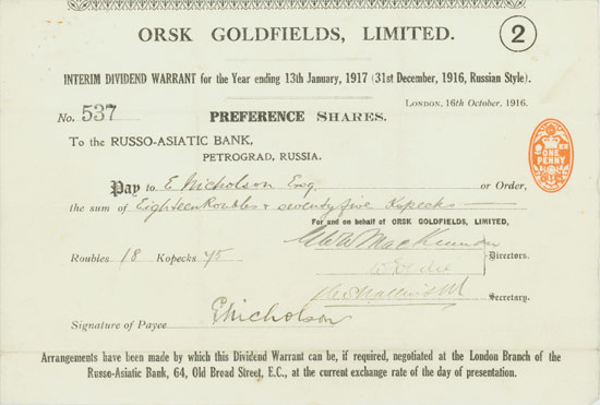Orsk Goldfields, Limited