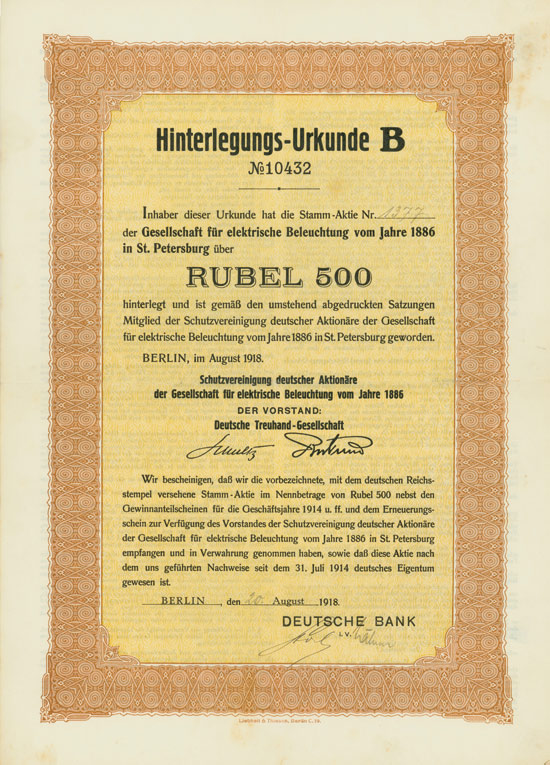 Schutzvereinigung deutscher Aktionäre der Gesellschaft für elektrische Beleuchtung vom Jahre 1886