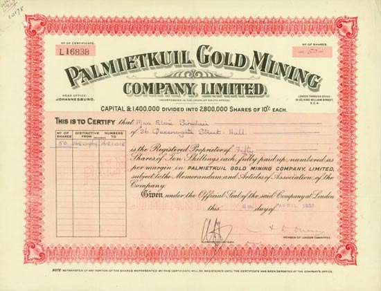 Palmietkuil Gold Mining Company, Limited
