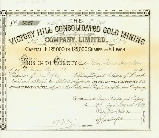 Victory Hill Consolidated Gold Mining Company, Limited
