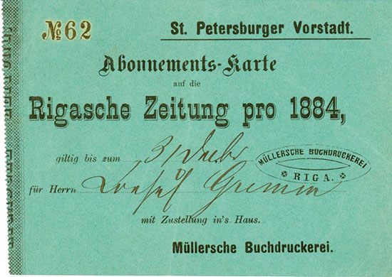 Rigasche Zeitung pro 1884