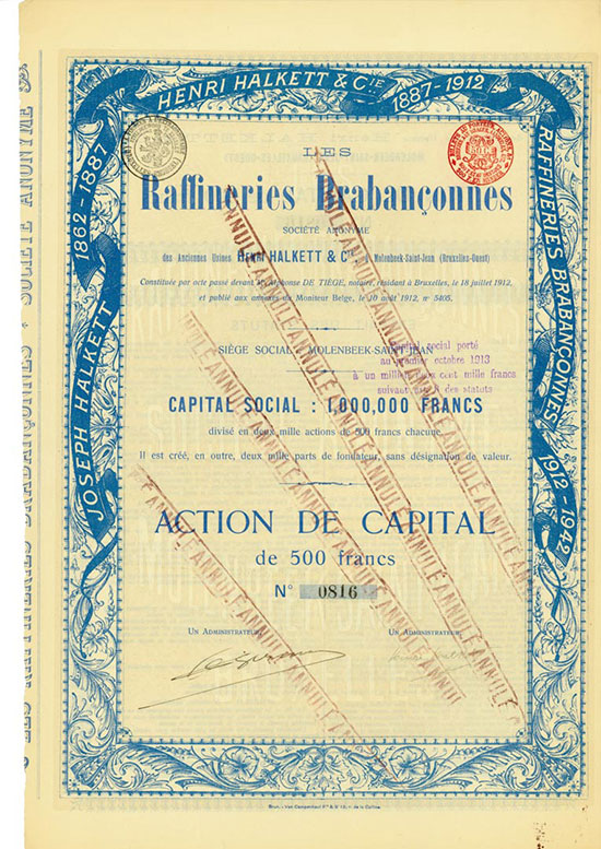 Henri Halkett & Cie. Les Raffineries Brabançonnes Société Anonyme