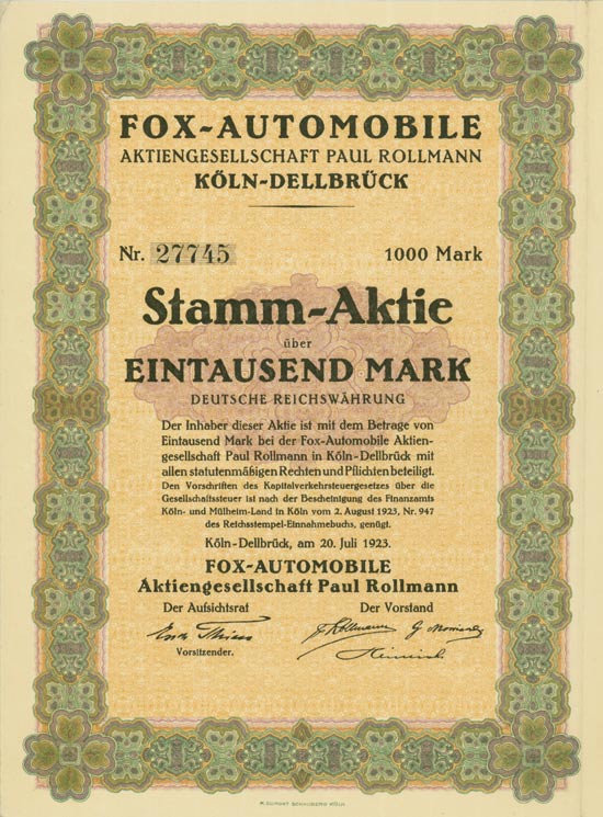 Fox-Automobil AG Paul Rollmann 