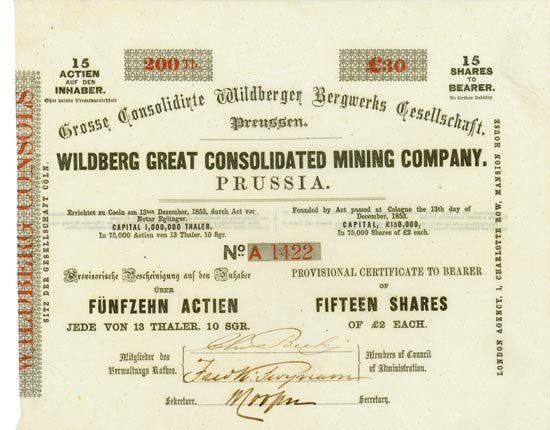 Grosse Consolidirte Wildberger Bergwerks Gesellschaft / Wildberg Great Consolidated Mining Company
