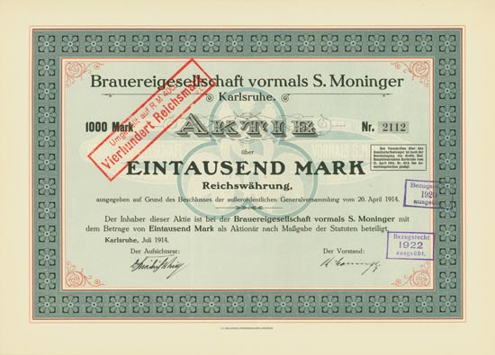 Brauereigesellschaft vormals S. Moninger Karlsruhe 