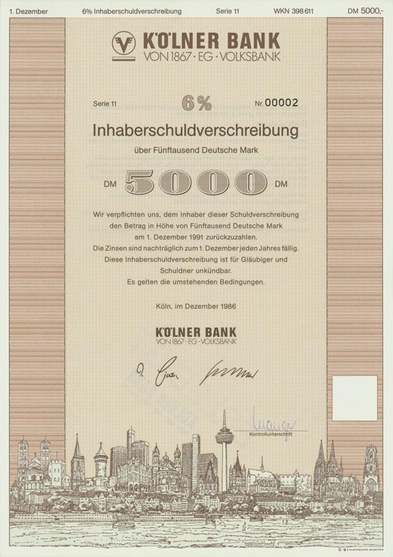 Kölner Bank von 1867 EG Volksbank [6 Stück]