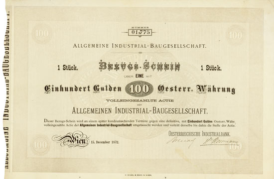 Allgemeine Industrial-Baugesellschaft / Oesterreichische Industrialbank