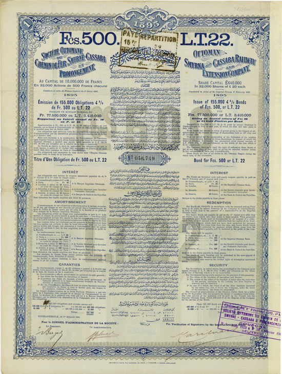 Société Ottomane du Chemin de Fer Smyrne-Cassaba & Prolongement / Ottoman Smyrna and Cassaba Railway and Extension Company