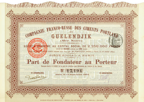Compagnie Franco-Russe des Ciments Portland de Guelendjik (Mer Noire)