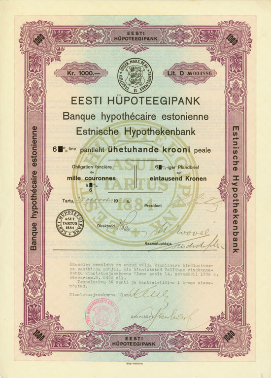 Eesti Hüpoteegipank / Estnische Hypothekenbank / Banque hypothécaire estonienne