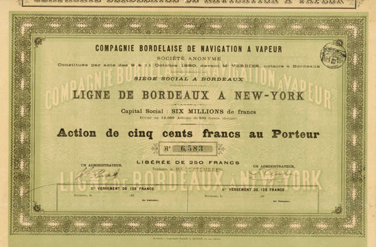 Compagnie Bordelaise de Navigation a Vapeur Société Anonyme - Ligne de Bordeaux a New-York