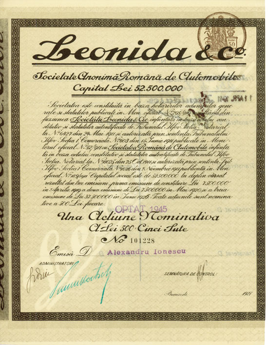 Leonida & Co. Societate Anonima Romana de Automobile