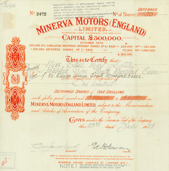 Minerva Motors (England) Ltd.