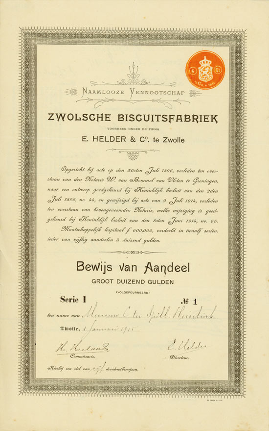 Naamlooze Vennootschap Zwolsche Biscuitsfabriek vorheen onder de Firma E. Helder & Co.